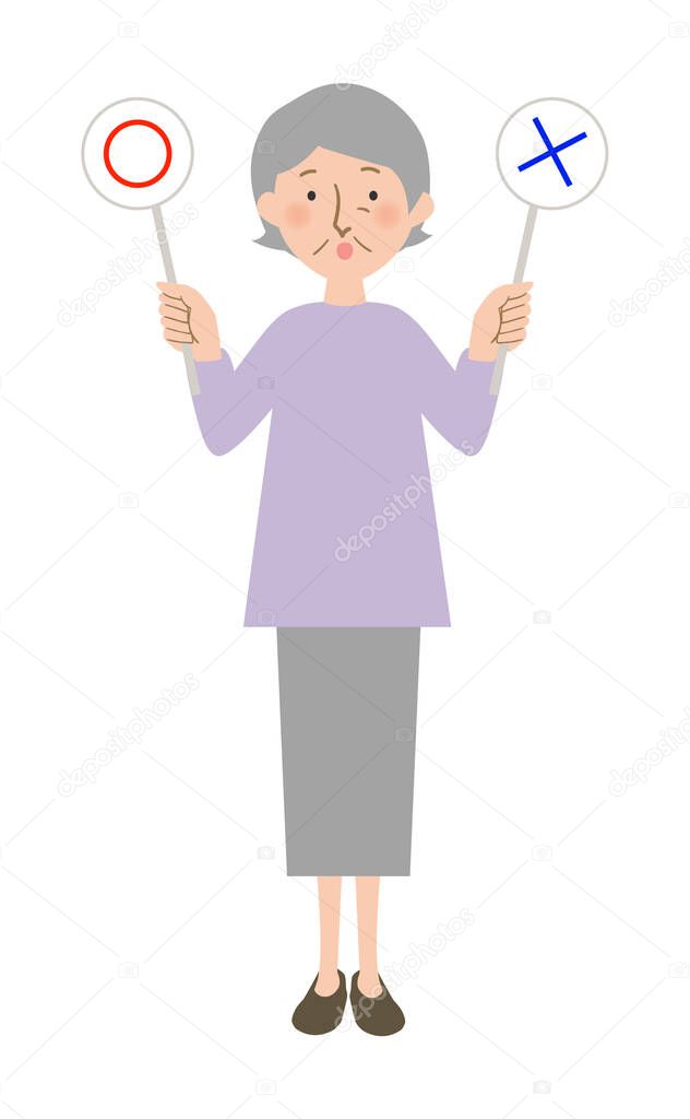 Grandma of systemic vector illustration of a happy with a circle face -Oriental grandma with gray hair