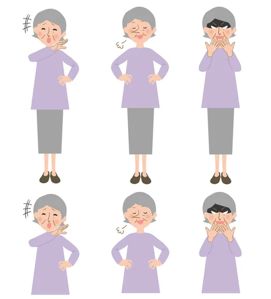 鼻子高高的 邪恶的达科米 令人讨厌的奶奶病媒插图 有着灰白头发的东方奶奶 — 图库矢量图片