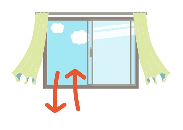 Bir Pencere Açarak Sallanan Vektör Illüstrasyonlarını Perdeleyerek Havalandırma Koronavirüsleri Önlemek — Stok Vektör