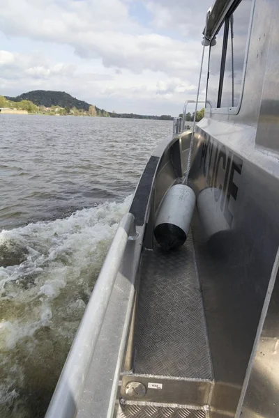 A fast police boat on the river — Stock Photo, Image