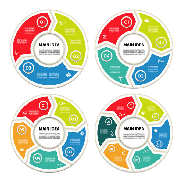 Векторные стрелки для инфографики. Шаблон для велотренажера, график, презентация и круглый график. Бизнес-концепция с 3, 4, 5, 6, опциями, частями, этапами или процессами. Абстрактный фон
.