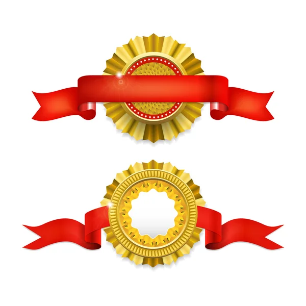 Blank golden award medal with ribbon — Stockový vektor