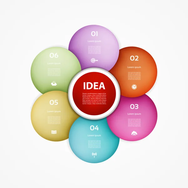 Infografía del círculo vectorial. Plantilla para diagrama, gráfico, presentación y gráfico. Concepto de negocio con 6 opciones cíclicas, partes, pasos o procesos. Fondo abstracto . — Archivo Imágenes Vectoriales