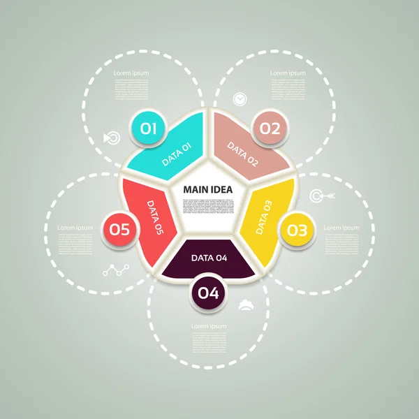 Conceito de negócio com 5 opções, peças, passos ou processos. Modelo para diagrama, gráfico, apresentação e gráfico . — Vetor de Stock