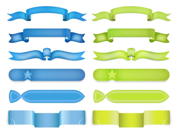 Ensemble de bannières vectorielles à ruban bleu et vert — Image vectorielle