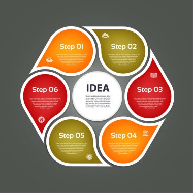 İnfographics için dairesel ok. Grafik, grafik, diyagram 6 adımları, seçenekleri, parçalar. Vektör iş şablonu.
