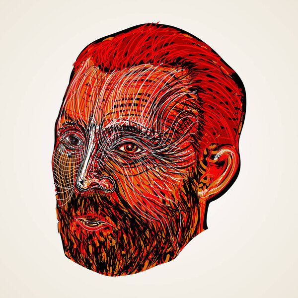 Man with beard. Hand drawn face.