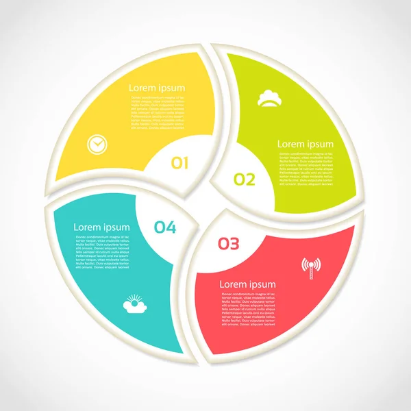 Plantilla Infográfica para Negocios. Diagrama de ciclismo de cuatro pasos. Diagrama del proceso. Diagrama de progreso. Infografía vectorial. Diagrama vectorial . — Archivo Imágenes Vectoriales