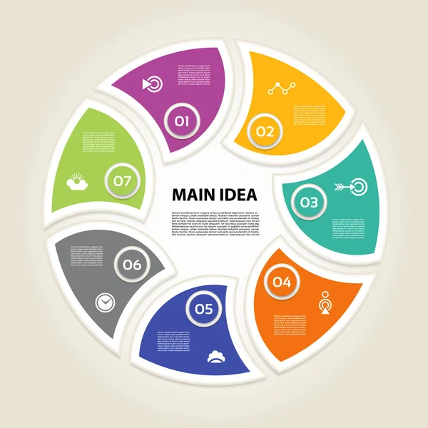 Diagrama cíclico com sete passos e ícones . — Vetor de Stock