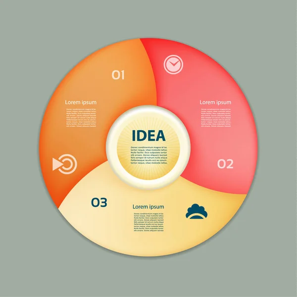 Infographie en cercle vectoriel. Modèle de diagramme, graphique, présentation et graphique. Concept d'entreprise avec trois options, pièces, étapes ou processus. Contexte abstrait. — Image vectorielle