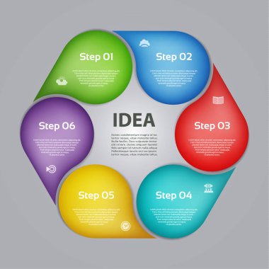 Vektör daire Infographic. Döngü diyagramı, grafik, sunum ve yuvarlak grafik şablonu. 6 seçenekleri, parçalar, adımları veya işlemler ile iş kavramı. Arka plan