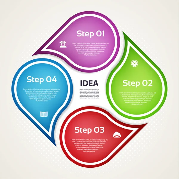 Modèle de conception d'infographie vectorielle. Concept d'entreprise avec 4 options, pièces, étapes ou processus. Peut être utilisé pour la mise en page de flux de travail, diagramme, options de nombre, conception Web. Visualisation des données . — Image vectorielle