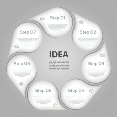 Vektör daire Infographic. Döngü diyagramı, grafik, sunum ve yuvarlak grafik şablonu. İş kavramı 7 seçenekleri, parçalar, adımları veya işlemleri ile.