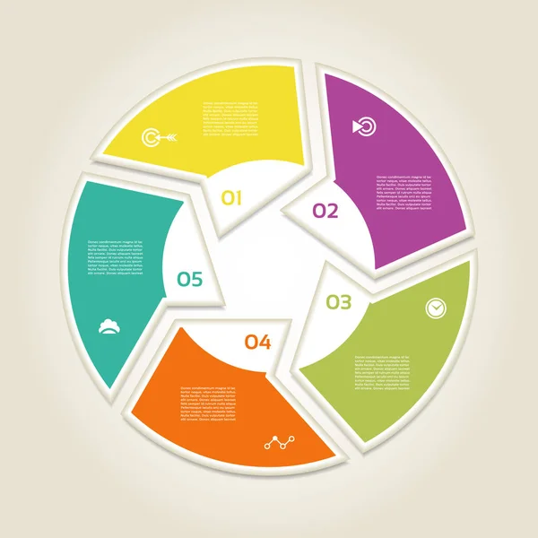 Modello infografico per le imprese. Schema ciclistico a 5 passi. Schema di processo. Schema di avanzamento. Infografica vettoriale.Diagramma vettoriale . — Vettoriale Stock