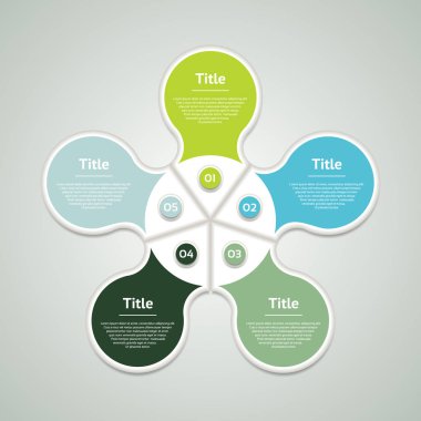 Vektör çemberi bilgisi. Şablon, grafik, sunum ve grafik. Beş seçeneği olan iş konsepti, parçalar, adımlar veya süreçler. Soyut arkaplan.