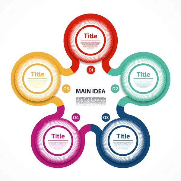 Infographie en cercle vectoriel. Modèle de diagramme, graphique, présentation et graphique. Concept d'entreprise avec cinq options, pièces, étapes ou processus. Contexte abstrait. — Image vectorielle