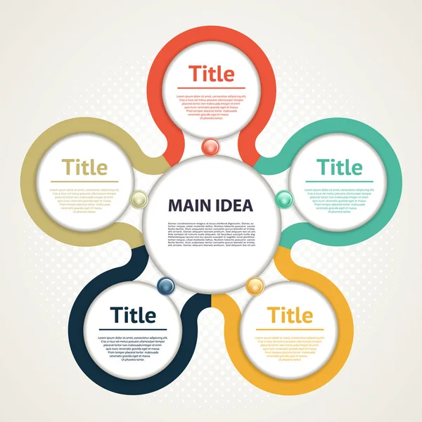 Vektör çemberi bilgisi. Şablon, grafik, sunum ve grafik. Beş seçeneği olan iş konsepti, parçalar, adımlar veya süreçler. Soyut arkaplan.