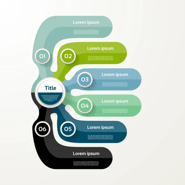 Sześć elementów transparent. 6 kroki projektowania wykresu, infografika, krok — Wektor stockowy
