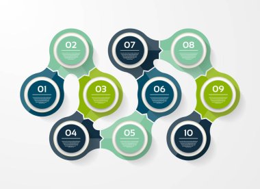 Vektör ilerleme arkaplanı. Şablon, grafik, sunum ve grafik. 10 seçenekli iş konsepti, parçalar, adımlar veya süreçler. Soyut arkaplan. 10 saniye.