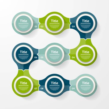 Vektör diyagramı, grafik, sunum ve grafik Infographic şablonu. İş kavramı 9 seçenekleri, parçalar, adımları veya işlemleri ile