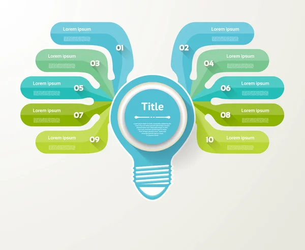 Modelo de infográfico vetorial para diagrama, gráfico, apresentação e gráfico. Conceito de negócio com 10 opções, peças, passos ou processos — Vetor de Stock