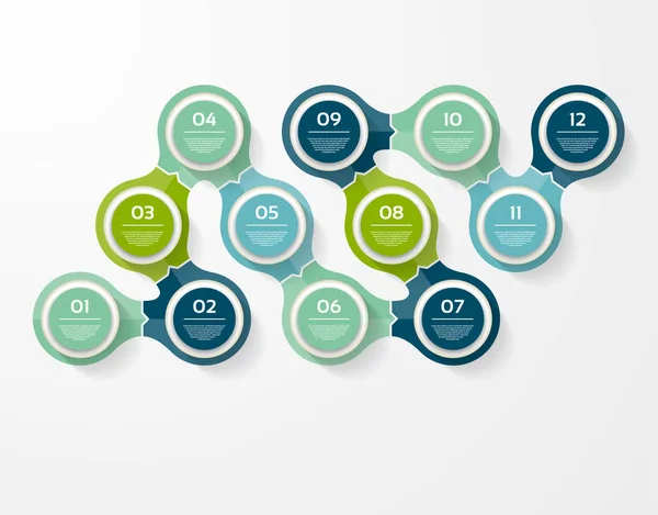 Vector cirkel infographic. Mall för diagram, diagram, presentation och diagram. Affärsidén med 12 alternativ, delar, åtgärder eller processer. Abstrakt bakgrund. — Stock vektor