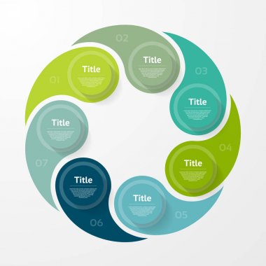 Diyagram, grafik, sunum ve grafik için vektör bilgi şablonu. 7 seçeneği, bölümü, adımı veya süreci olan iş konsepti