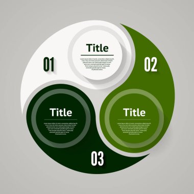 Vektör çemberi bilgisi. Şablon, grafik, sunum ve grafik. Üç seçeneği olan iş konsepti, parçalar, adımlar veya süreçler. Soyut arkaplan.