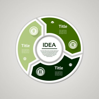 Vektör çemberi bilgisi. Şablon, grafik, sunum ve grafik. Üç seçeneği olan iş konsepti, parçalar, adımlar veya süreçler. Soyut arkaplan.