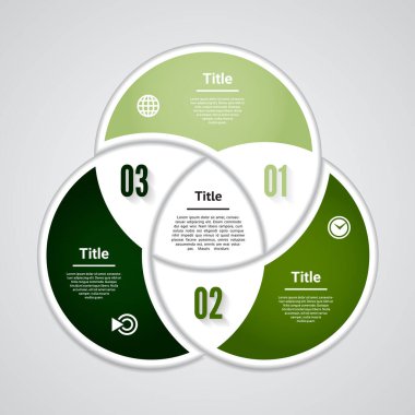 Vektör çemberi bilgisi. Şablon, grafik, sunum ve grafik. Üç seçeneği olan iş konsepti, parçalar, adımlar veya süreçler. Soyut arkaplan