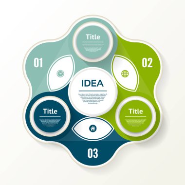 Vektör çemberi bilgisi. Şablon, grafik, sunum ve grafik. Üç seçeneği olan iş konsepti, parçalar, adımlar veya süreçler. Soyut arkaplan