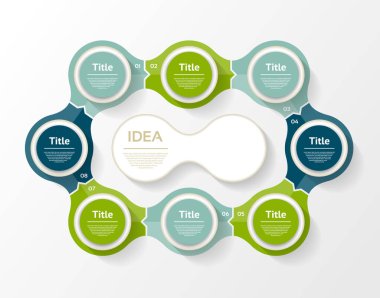 Vektör ilerleme arkaplanı. Şablon, grafik, sunum ve grafik. 8 seçenekli iş konsepti, parçalar, adımlar veya süreçler. Soyut arkaplan. 10 saniye.