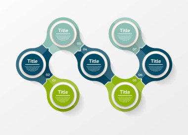 Diyagram, grafik, sunum ve grafik için vektör bilgi şablonu. 7 seçeneği, bölümü, adımı veya süreci olan iş konsepti
