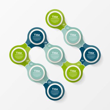 Vektör diyagramı, grafik, sunum ve grafik Infographic şablonu. İş kavramı 9 seçenekleri, parçalar, adımları veya işlemleri ile