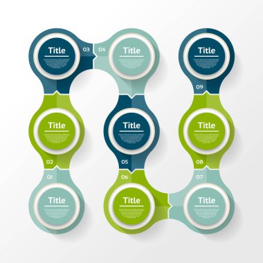 Vektör diyagramı, grafik, sunum ve grafik Infographic şablonu. İş kavramı 9 seçenekleri, parçalar, adımları veya işlemleri ile