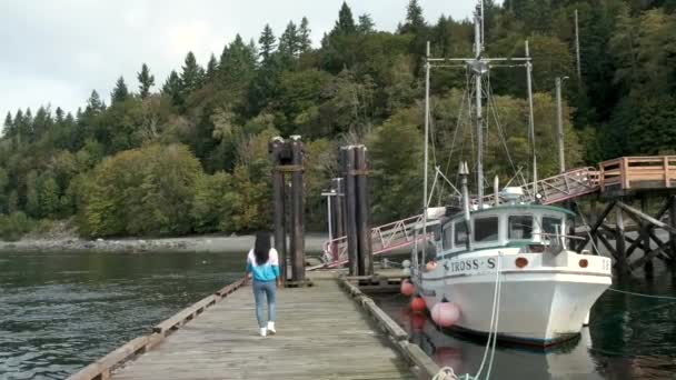 Flygfoto över Quadra Island, fyr Quadra Island Cape Mudge Kanada — Stockvideo