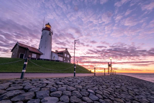 Urk Netherlands Europe, sunrise at the harbor of the small fishing village Urk — Stock Photo, Image