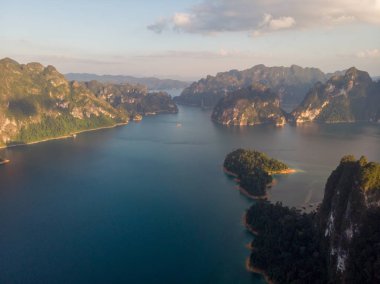 Khao Sok Thailand , drone aerial view over the lake