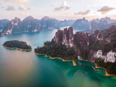 Khao Sok Thailand , drone aerial view over the lake