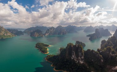 Khao Sok Thailand , drone aerial view over the lake