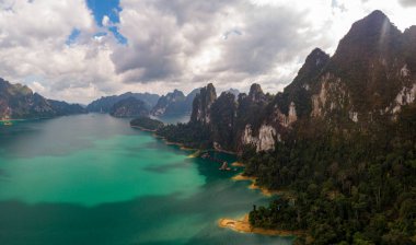 Khao Sok Thailand , drone aerial view over the lake
