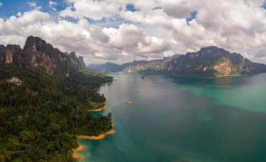 Khao Sok Thailand , drone aerial view over the lake