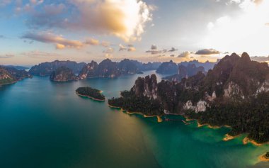 Khao Sok Thailand , drone aerial view over the lake