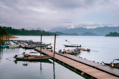 Khao Sok national park Thailand January 2019, boats at the lake during afternoon