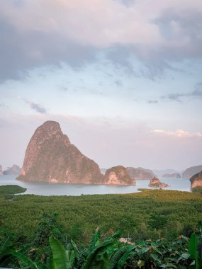 Phangnga Bay Thailand, sunrise Phuket, Morning view point of Samet Nang She in Phangnga bay, Southern Thailand