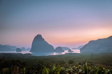 Phangnga Bay Thailand, sunrise Phuket, Morning view point of Samet Nang She in Phangnga bay, Southern Thailand