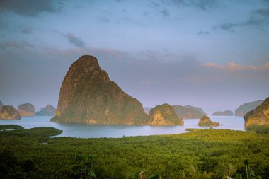 Phangnga Bay Thailand, sunrise Phuket, Morning view point of Samet Nang She in Phangnga bay, Southern Thailand