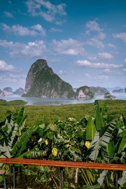 beautiful Islands in the bay of Samet Nang She viewpoint Phangnga Bay Thailand Asia