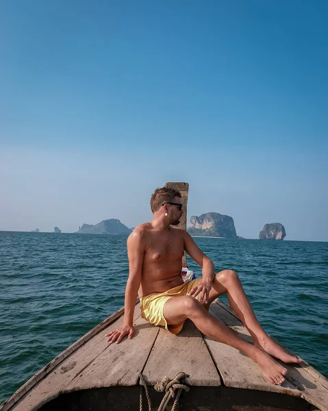 Man Swim Short Krabi Thailand Guy Vacation Railay Beach Nang — Stok fotoğraf