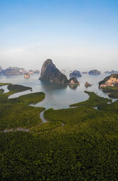 Aerial view over Phangnga Bay Thailand Phangnga, drone view over the lagoon during sunset — Stockfoto